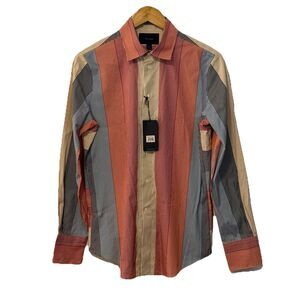 Façonnable Women’s Pieced Stripe Button Down Shirt Size 8 Multi 100% Cotton NWT